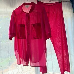 Vintage Retro UNDERCOVER WEAR 2-Piece Pajama Set Sz M Color Fuchsia Pink Nylon